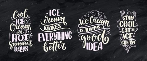 Set With Hand Drawn Lettering Compositions About Ice Cream Funny