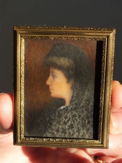 19th Century Miniature Portrait Painting Of A Young Woman In Ornate