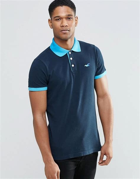 Hollister Hollister Polo Shirt With Contrast Graduated Collar In Navy