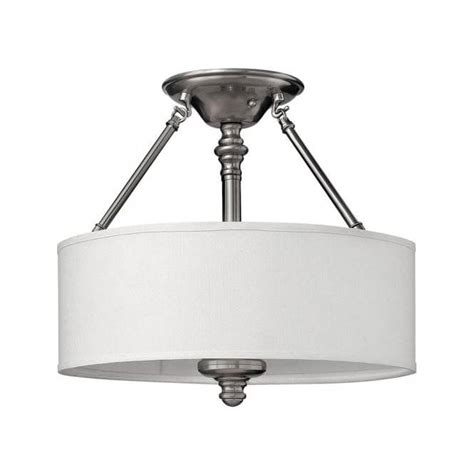 Semi Flush Low Ceiling Light On Pewter Frame With White Drum Shade