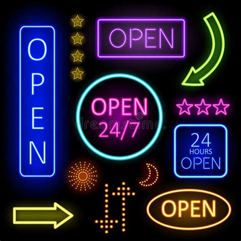 Glowing Neon Lights Open Signs Stock Illustrations 95 Glowing Neon