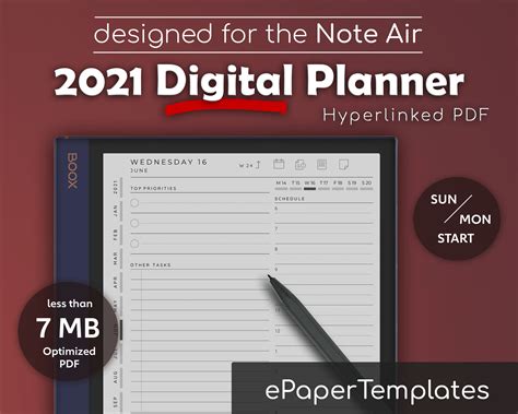 Boox Note Air Templates Digital Planner 2021 Instant Etsy