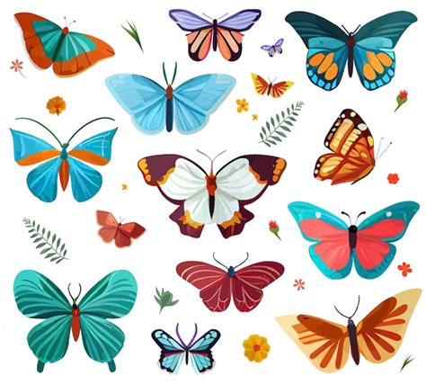 Conjunto de mariposa aislado sobre fondo blanco colección de dibujos