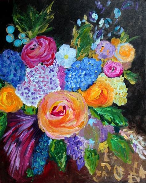 Contemporary Abstract Flower Painting Bold And Vibrant Bouquet 16 X 20