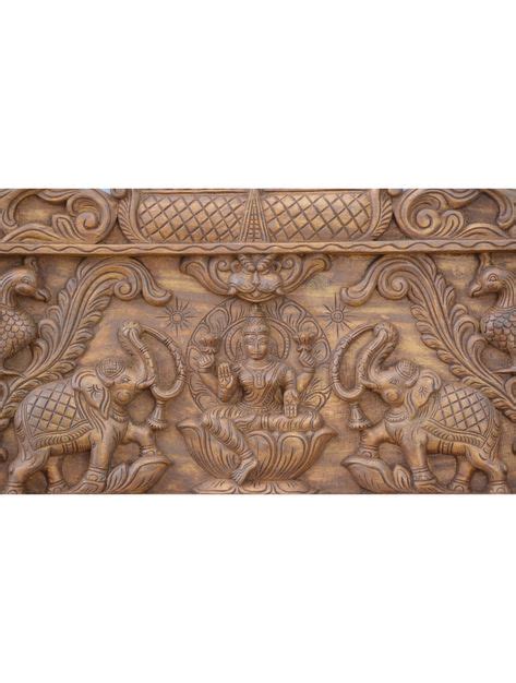 Wooden Detailed Frame Of Goddess Lakshmi With Ganesh And Saraswathi