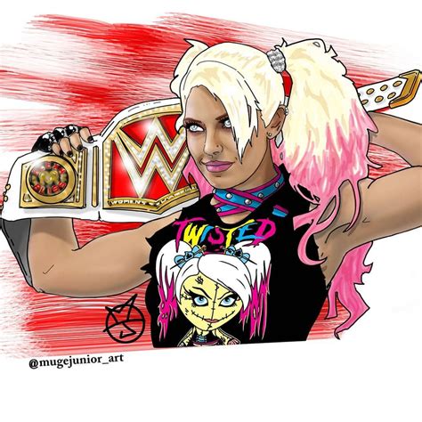 A Drawing Of A Woman With Pink Hair Holding A Wwe Belt