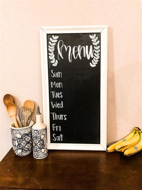 Your chalkboard menu can feature the special of the day and the chef's paired wine selections for the entree and dessert. Menu board, Chalkboard, Personalized home sign, Chalkboard ...