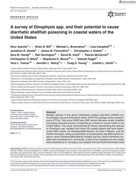 Pdf A Survey Of Dinophysis Spp And Their Potential To Cause