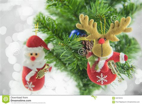 Christmas Present Santa Hanging On Pine Tree Merry Christmas And Happy