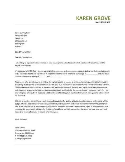 Retail associate cover letter example. Cover Letter Store Assistant - Sample Cover Letter