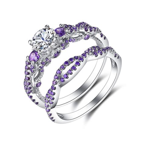 Round Cut Amethyst 925 Sterling Silver Women's Engagement Ring, Wedding