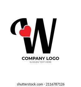 W Letter Logo Heart Icon Valentines Stock Vector Royalty Free