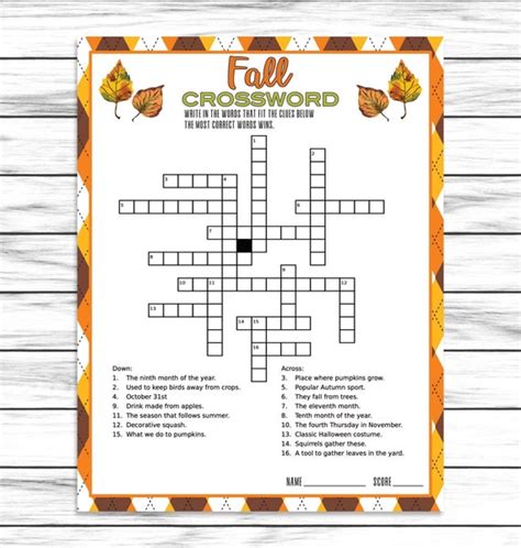 Fall Crossword Puzzle Quiz Fall Party Word Game Autumn Game Etsy