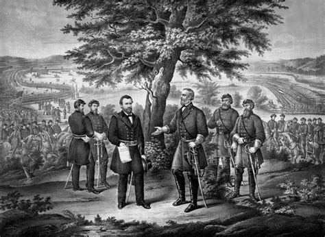 Civil War Print Showing The Surrender Of General Robert E Lee To