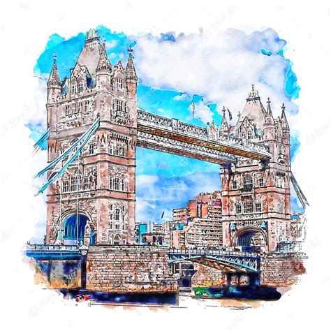 Premium Vector Tower Bridge London Watercolor Sketch Hand Drawn