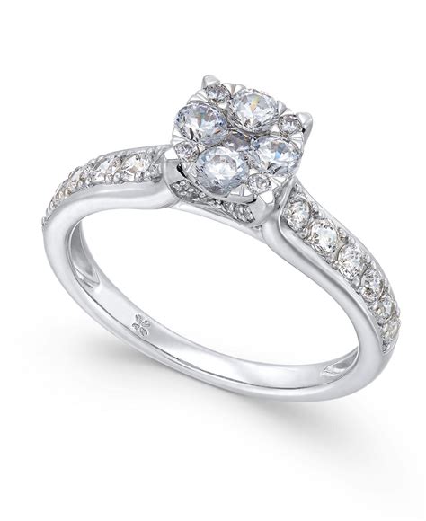Macys Diamond Composite Engagement Ring 1 Ct Tw In 14k White Gold