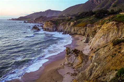 The Beautiful Cliffs Of Big Sur At The Pacific Coast After Sunset Stock