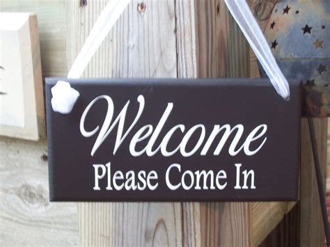 Welcome Please Come In Wood Sign Vinyl Entryway Office Sign