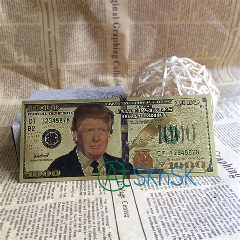 1pcs Lot Promotion Donald Trump Us Dollar 24k Gold Plated Trump 1000 Dollar Bills Gold Foil