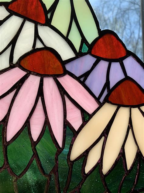Stained Glass Panel Coneflowers Window Hanging Home Etsy Stained Glass Mosaic Art Stained
