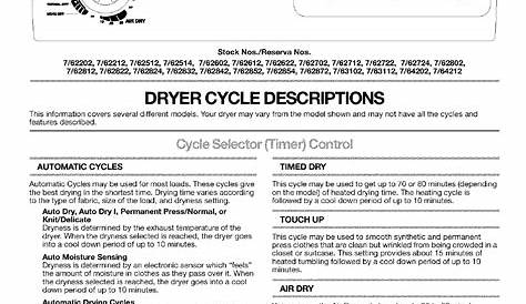 Kenmore 11062202101 User Manual DRYER Manuals And Guides L0306124