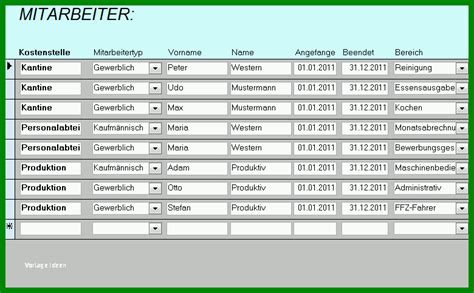 Mitarbeiter datenbank beipsiel excel | sammlung von informationen (daten) beispiel: Exklusiv Mitarbeiterplanung Zum Personalkostencontrolling Excel 466609