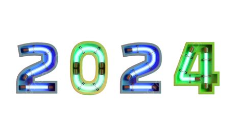 2024 Neon Glowing Numbers Two Thousand And Twenty Four Years Neon