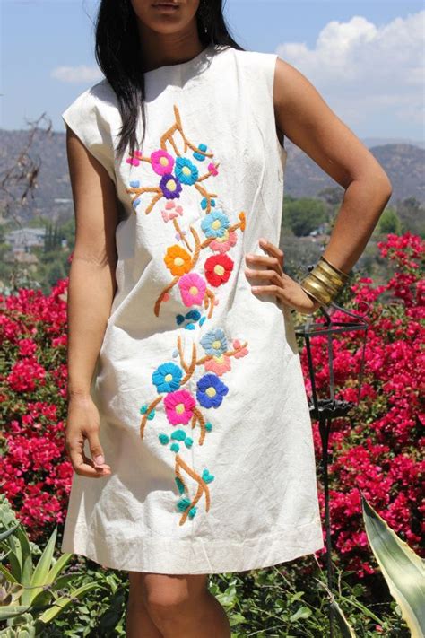 Darling Hand Embroidered Flowers Mexican Sun Dress Shift Dress Ropa