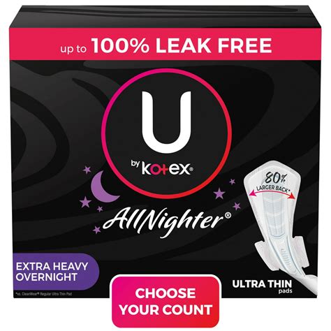 U By Kotex Allnighter Extra Heavy Overnight Pads With Wings Ultra Thin