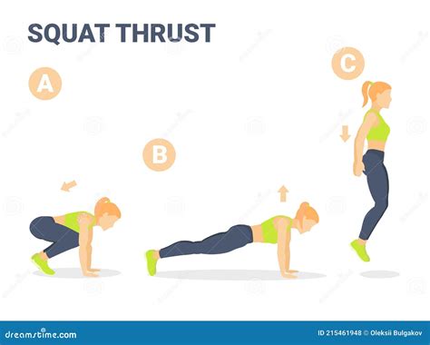 Squat Thrust Exercise Girl Home Workout Guidance Stock Vector
