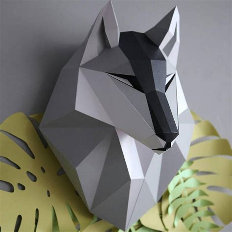 Wolf Head Low Poly D Paper Sculpture Papercraft Model From Etsy My
