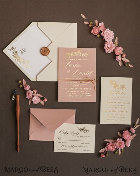 Bespoke Nude Wedding Invitation Suite Golden Shine Wedding Invitations