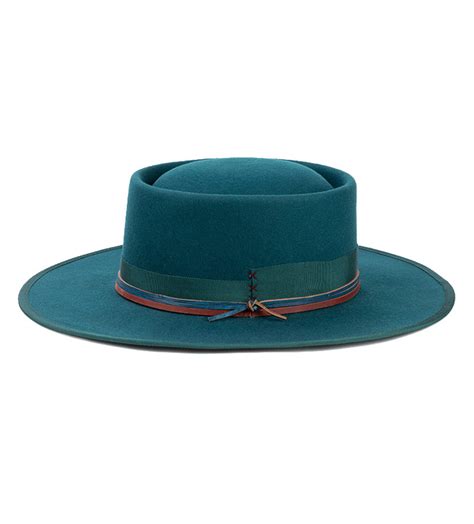 Green Mens Wide Brim Felt Fedora Hat With Flat Brim Huayi Hats