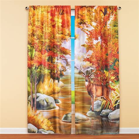Fall Woodland Stream Scenic Curtains With Rod Pocket Top Collections Etc