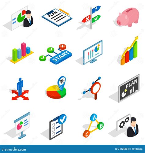 Business Plan Icons Set Isometric 3d Style Stock Vector Illustration