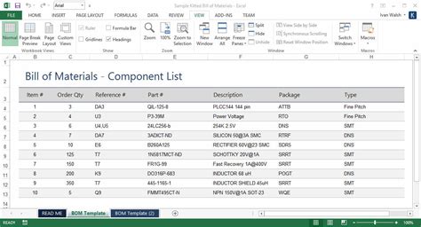 Bill Of Materials Bom Template Technical Writing Tools