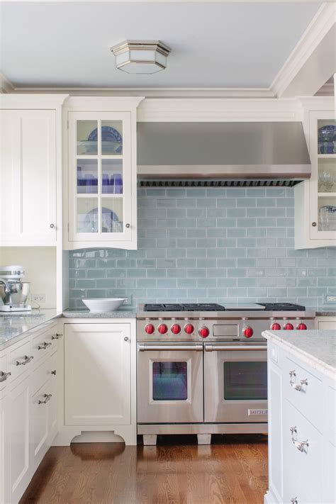 26 White Kitchen With Blue Subway Tile Backsplash Rug Focus