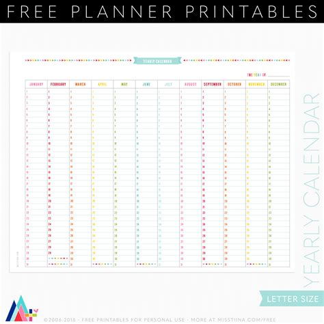Free Yearly Calendar Planner Page Printables • Miss Tiina