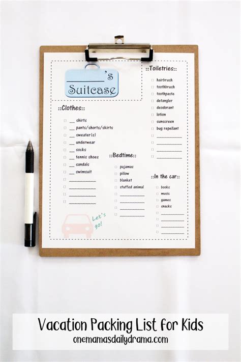printable vacation packing list for kids teaching kids to pack a suitcase