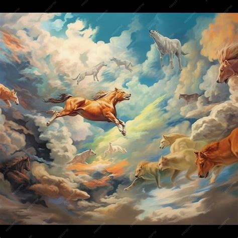 Una Pintura De Caballos Volando En El Cielo Con Las Palabras Caballos