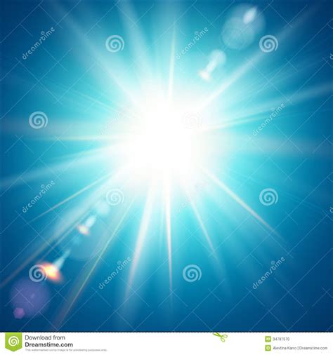 The Bright Sun Shines On A Blue Sky Background Stock