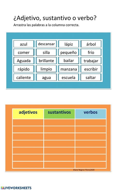 Ejercicio De Sustantivos Verbos Y Adjetivos English Activities Class