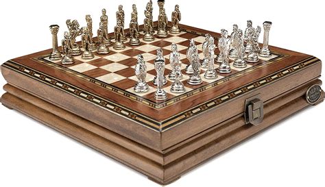 Luxury Chess Set Antique Rosewood Board In Mosaic Art With Bzyantin