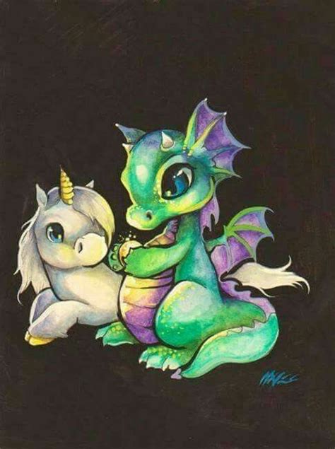 A Baby Unicorn And A Baby Dragon Cute Art Images Unicorn Art Cute