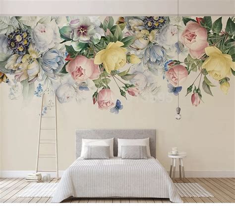 Hand Painted Rose Flower Wall Mural Wallpaper Home Renovations Online