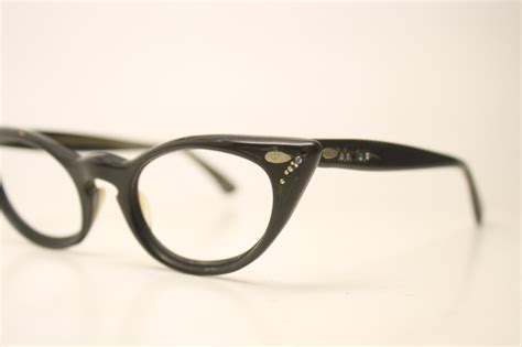 Black Rhinestone Pointy Cat Eye Glasses Vintage Eyewear Glasses