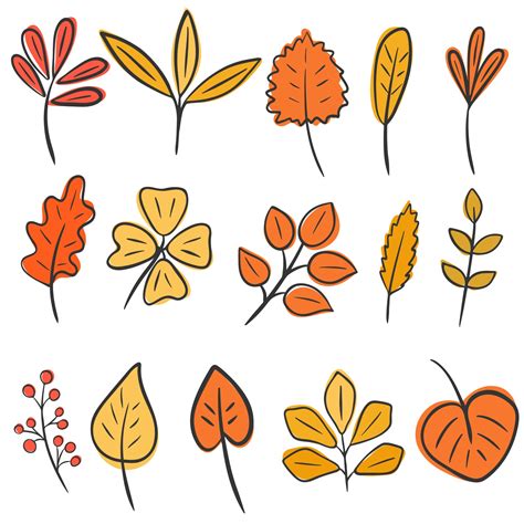 Set Of Autumn Leaves Hand Drawing Vector 3193585 Vector Art At Vecteezy