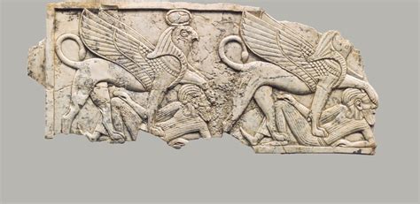 Furniture Plaque Carved In Relief With Two Falcon Headed Sphinxes