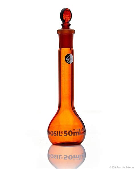 Amber Volumetric Flask Wide Neck With Glass I C Stopper Class A Ind Cert 50ml Glass