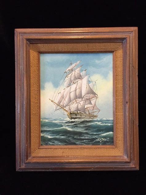 M Grant Original Oil Painting Sailing Ship Clipper Signed Framed 7 1